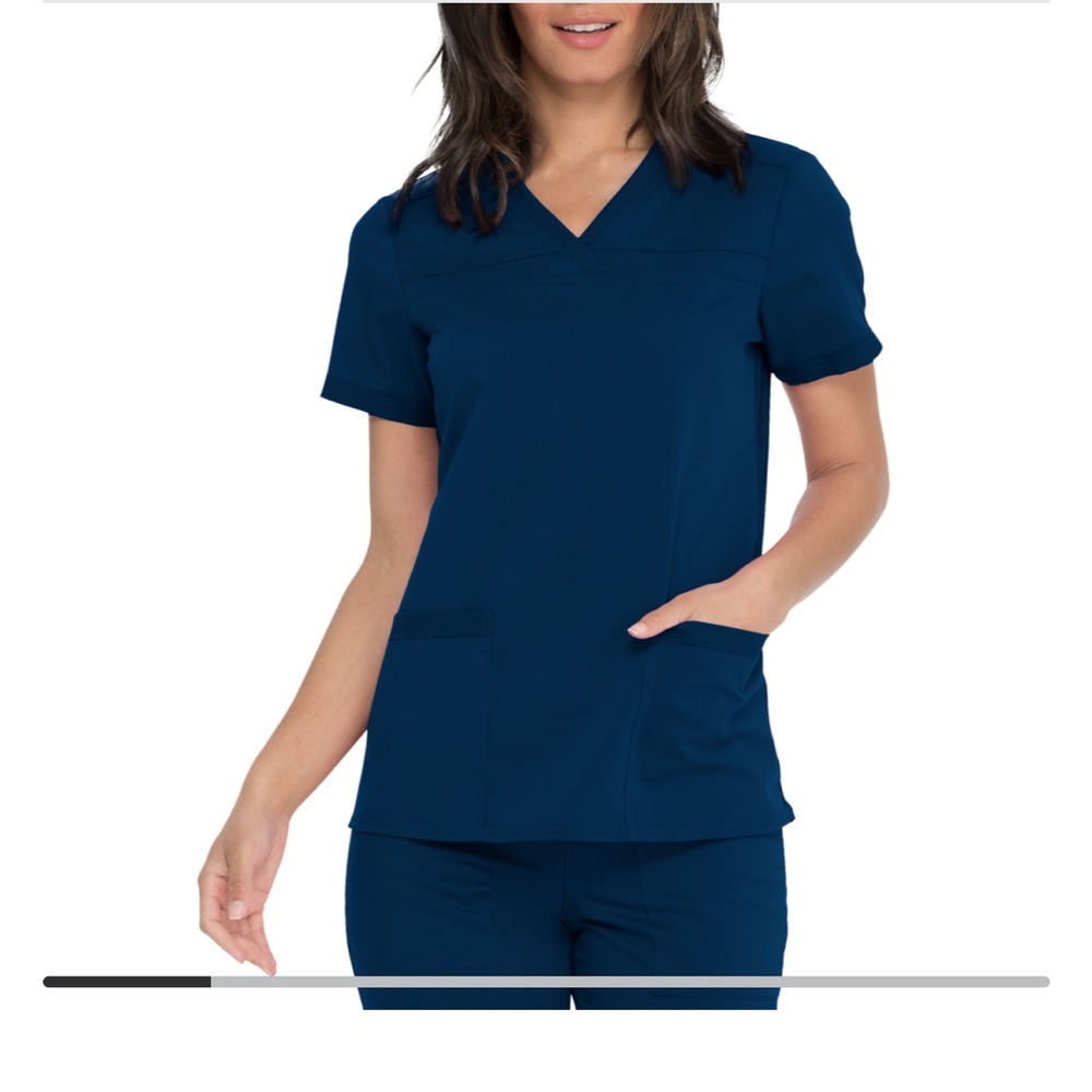 Dickies balance 2 pocket v neck navy blue scrub top L